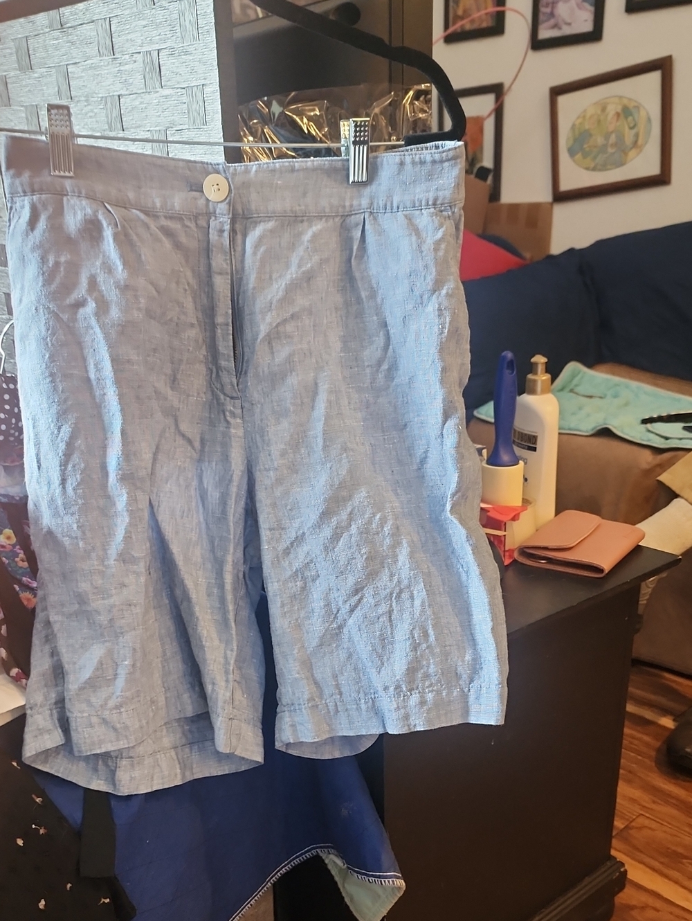 Light Blue Chambray Linen Shorts